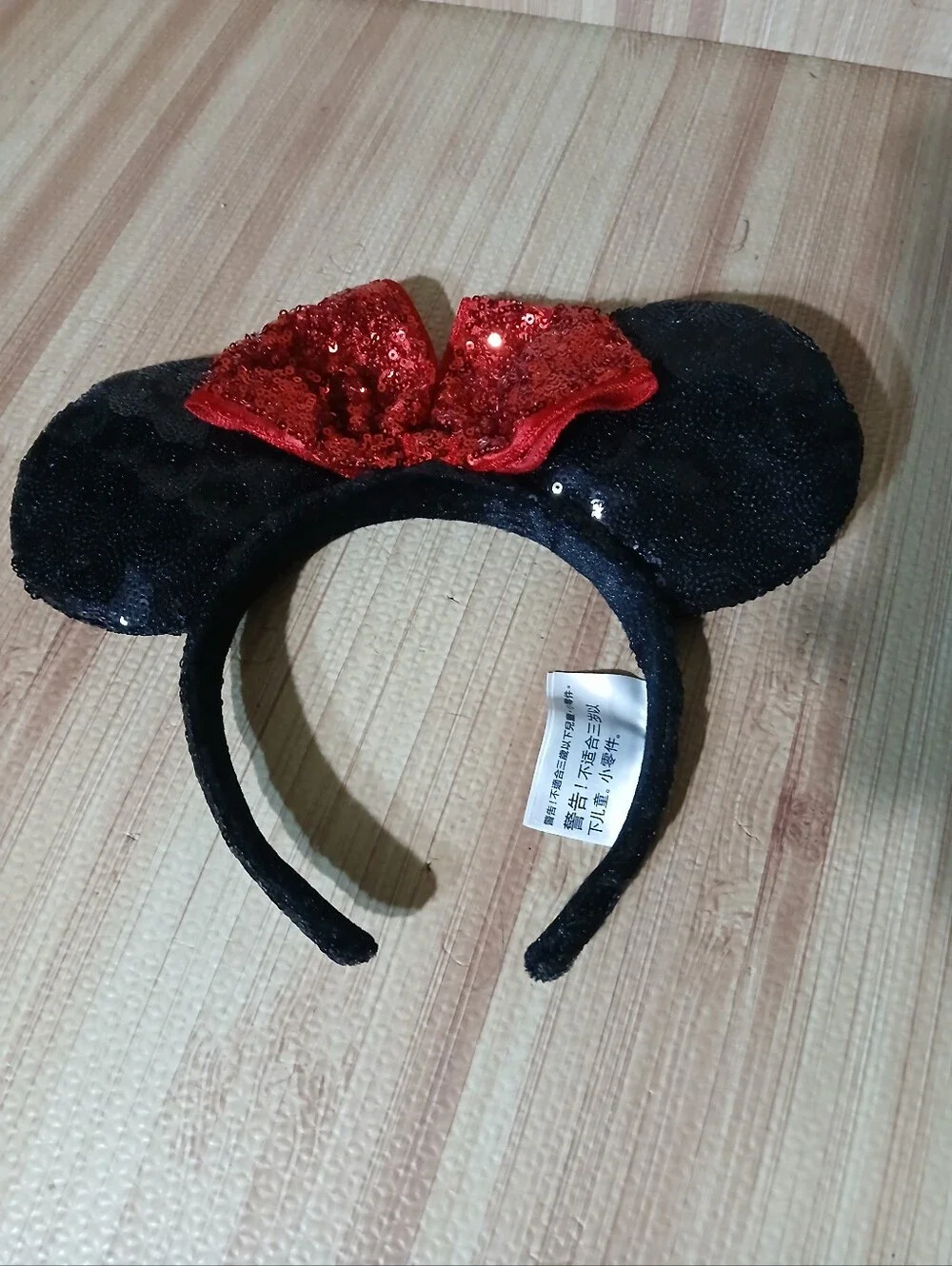 Disney Parks Minnie Mouse Ears Briar Black/Red  Sequined Bow Headband Classic